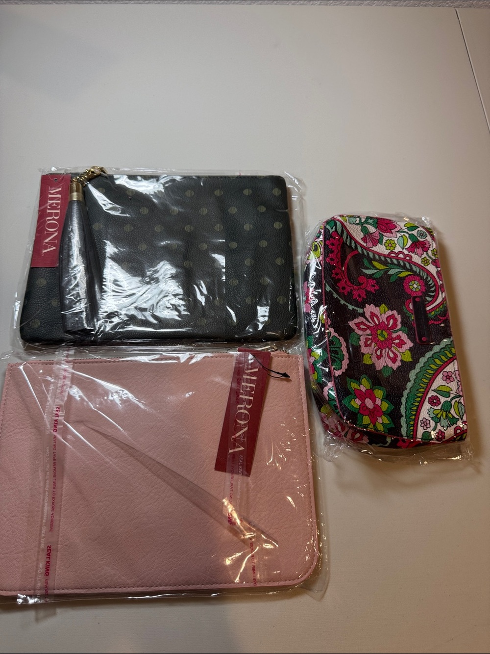 Merona Dark Green Polka Dot Wristlet + Pink Wristlet + Vera Bradley Wristlet